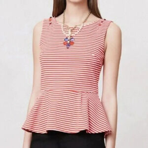 Anthropologie Red and White Striped Peplum Blouse